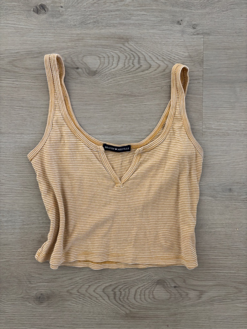 Brandy Melville Cream and Yellow Striped Scoop Ribbed Tank